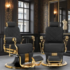 Fauteuil de Barbier Leonardo Gold Black - Fauteuil Barbier Leonardo Gold Black - Chaise Barbier Leonardo Gold Black - Fauteuil de coiffure barbier Leonardo Gold Black - mobilier de coiffure haut de gamme