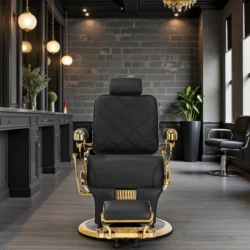 Fauteuil de Barbier Leonardo Gold Black - Fauteuil Barbier Leonardo Gold Black - Chaise Barbier Leonardo Gold Black - Fauteuil de coiffure barbier Leonardo Gold Black - mobilier de coiffure haut de gamme