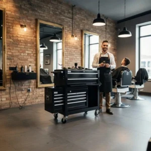 Servante de coiffure Mokka noir - servante de tatouage professionnelle - chariot pour salon de coiffure - mobilier de tatouage professionnel - mobilier barbier professionnel - servante barbier mokka - chariot barbier