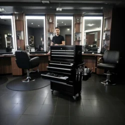 Servante de coiffure Mokka noir - servante de tatouage professionnelle - chariot pour salon de coiffure - mobilier de tatouage professionnel - mobilier barbier professionnel - servante barbier mokka - chariot barbier