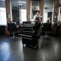 Servante de coiffure Mokka noir - servante de tatouage professionnelle - chariot pour salon de coiffure - mobilier de tatouage professionnel - mobilier barbier professionnel - servante barbier mokka - chariot barbier