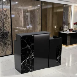 marbre noir double Comptoir d'accueil Fiora- comptoir caisse Fiora - Meuble de réception Fiora - meuble de réception salon de coiffure - mobilier de coiffure professionnel - meuble d'accueil salon de coiffure -