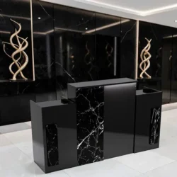 marbre noir triple Comptoir d'accueil Fiora- comptoir caisse Fiora - Meuble de réception Fiora - meuble de réception salon de coiffure - mobilier de coiffure professionnel - meuble d'accueil salon de coiffure -