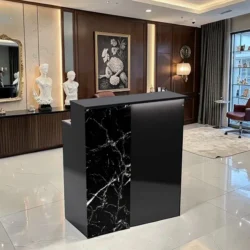 marbre noir Comptoir d'accueil Fiora- comptoir caisse Fiora - Meuble de réception Fiora - meuble de réception salon de coiffure - mobilier de coiffure professionnel - meuble d'accueil salon de coiffure -
