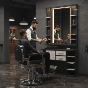 Poste de coiffage Bellagio - Coiffeuse pour Salon de Coiffure - coiffeuse barbier vintage - Mobilier de Coiffure Professionnel - coiffeuse de coiffure - Poste de coiffage barbier - barbier - barbershop - poste barbier