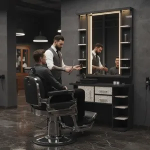 Bellagio (15) Bellagio Styling Station - Hair Salon Vanity - Vintage Barber Vanity - Professional Hairdressing Furniture - Hair Styling Vanity - Barber Styling Station - Barber - Barbershop - Barber Station