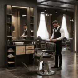 Poste de coiffage Bellagio - Coiffeuse pour Salon de Coiffure - coiffeuse barbier vintage - Mobilier de Coiffure Professionnel - coiffeuse de coiffure - Poste de coiffage barbier - barbier - barbershop - poste barbier