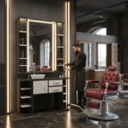 Poste de coiffage Bellagio - Coiffeuse pour Salon de Coiffure - coiffeuse barbier vintage - Mobilier de Coiffure Professionnel - coiffeuse de coiffure - Poste de coiffage barbier - barbier - barbershop - poste barbier
