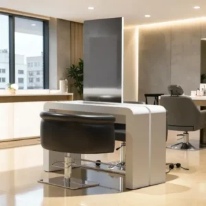 Coiffeuse Centrale REFLECTION 2 Places Coiffeuse centrale professionnelle REFLECTION II - poste de coiffage REFLECTION II - poste de coiffage pour salon de coiffure - mobilier de coiffure professionnel - meuble pour pour salon de coiffure - Coiffeuse centrale 2 places