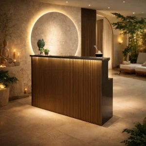 Comptoir d’accueil professionnel – Meuble de réception salon – Comptoir caisse coiffure – Mobilier de coiffure haut de gamme – Comptoir de salon moderne – Meuble d’accueil design – Comptoir de réception personnalisé – Mobilier professionnel esthétique – Comptoir caisse lumineux LED – Meuble d’accueil sur mesure