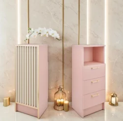 Meuble de rangement HENRY L Comptoir d’accueil professionnel - Meuble de réception salon - Comptoir caisse coiffure - Mobilier de coiffure haut de gamme - Comptoir de salon moderne - Meuble d’accueil design - Comptoir de réception personnalisé - Mobilier professionnel esthétique - Comptoir caisse lumineux LED - Meuble d’accueil sur mesure