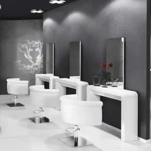 Reflection_GC (7) wall-mounted styling unit - hair salon furniture - professional styling unit - styling mirror - custom hair furniture - designer hairdresser - styling station - led styling unit - styling unit with sockets - hair footrest - round styling mirror - rectangular mirror - designer salon - salon layout - professional furniture