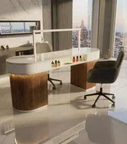 SAPHIRA (3) table de manucure professionnelle - poste nails haut de gamme - table de manucure effet marbre - mobilier nail bar premium - table de manucure personnalisable - station de manucure design moderne - table nails avec rangements - poste de manucure ergonomique - table de manucure avec prises intégrées - mobilier esthétique luxe - table de manucure salon professionnel - bureau nails élégant - table de manucure sur mesure