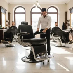 Fauteuil de barbier STIG B - chaise de Barbier Stig B - Fauteuil de coiffure pour homme - chaise de coiffure vintage - mobilier de barbier professionnel - barbershop - siège barber -