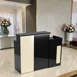 Chêne clair double Comptoir d'accueil Fiora- comptoir caisse Fiora - Meuble de réception Fiora - meuble de réception salon de coiffure - mobilier de coiffure professionnel - meuble d'accueil salon de coiffure -