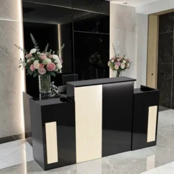 Chêne clair triple Comptoir d'accueil Fiora- comptoir caisse Fiora - Meuble de réception Fiora - meuble de réception salon de coiffure - mobilier de coiffure professionnel - meuble d'accueil salon de coiffure -