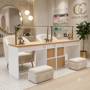 Table Worker Lux 2-seater professional manicure table - luxury nail table - high-end aesthetic furniture - professional pedicure furniture - high-end manicure_table - premium nail salon equipment - manicure table_with vacuum - designer nail counter - professional manicure cabinet - hair salon layout