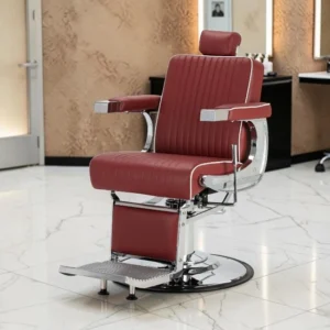 Fauteuil de barbier Visionerio Rouge - Fauteuil barbier vintage - chaise barbier professionnel - massant - mobilier de barbier professionnel - Fauteuil barbier haut de gamme - fauteuil de coiffure pour homme