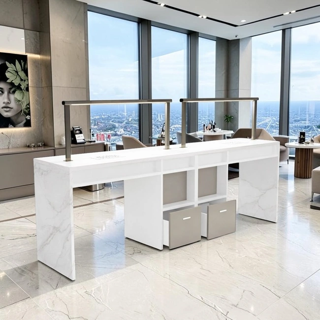Table de Manucure Worker Lux 2 places - table onglerie avec aspirateur intégré - Table de manucure professionnelle - table onglerie professionnelle - mobilier esthétique et onglerie
