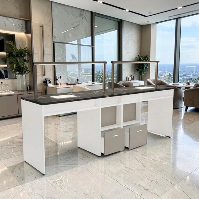 Table de Manucure Worker Lux 2 places - table onglerie avec aspirateur intégré - Table de manucure professionnelle - table onglerie professionnelle - mobilier esthétique et onglerie