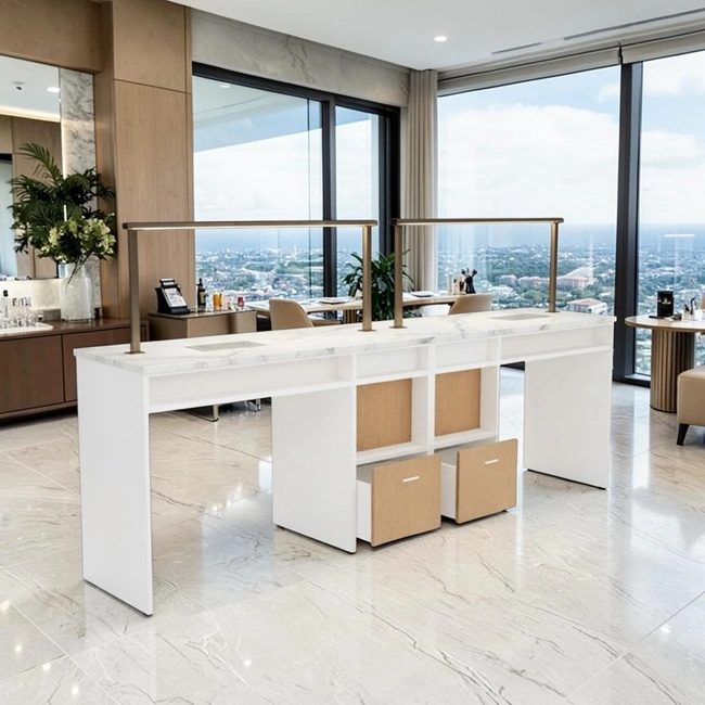 Table de Manucure Worker Lux 2 places - table onglerie avec aspirateur intégré - Table de manucure professionnelle - table onglerie professionnelle - mobilier esthétique et onglerie