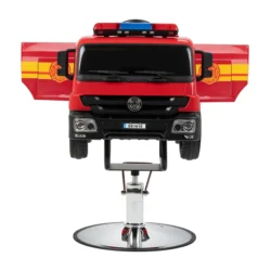 Fire truck Children's hairdressing chair, children's styling chair, children's hairdressing seat, children's salon chair, fire truck chair, fun hairdressing chair, children's hairdressing furniture, professional children's hairdressing chair, hydraulic children's seat, themed hairdressing chair.