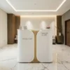 Comptoir d'accueil LUXORIA - comptoir caisse LUXORIA - Meuble de réception LUXORIA - meuble de réception salon de coiffure - mobilier de coiffure professionnel - meuble d'accueil salon de coiffure - groupe coiff - mobicoiff - malys