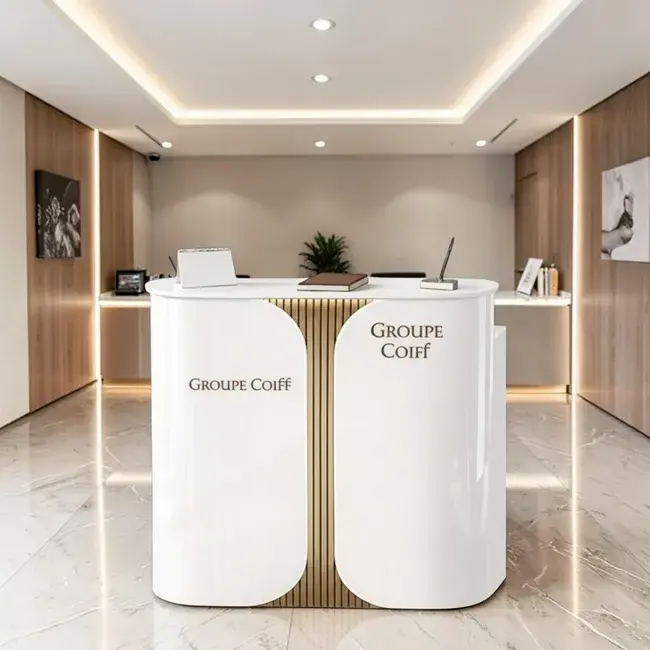 Comptoir d'accueil LUXORIA - comptoir caisse LUXORIA - Meuble de réception LUXORIA - meuble de réception salon de coiffure - mobilier de coiffure professionnel - meuble d'accueil salon de coiffure - groupe coiff - mobicoiff - malys