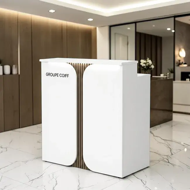 Comptoir d'accueil LUXORIA LINE - comptoir caisse LUXORIA LINE - Meuble de réception LUXORIA LINE - meuble de réception salon de coiffure - mobilier de coiffure professionnel - meuble d'accueil salon de coiffure - groupe coiff - mobicoiff - malys