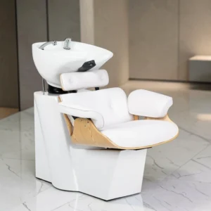 Bac à shampooing professionnel - Bac de lavage coiffure - Meuble pour salon de coiffure - Mobilier de coiffure design - Fauteuil de lavage ergonomique - Mobilier de coiffure haut de gamme - meuble pour salon de coiffure - Bac à shampoing doré et noir - Équipement de coiffure professionnel