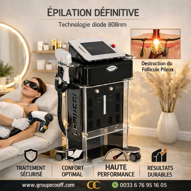 appareil laser diode – épilation définitive – technologie 808nm – refroidissement saphir – machine esthétique pro – épilation indolore – laser professionnel – haute performance – traitement durable – centre esthétique