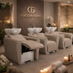 EROS RELA SPA (1) Bac à shampooing professionnel - Bac de lavage coiffure - Meuble pour salon de coiffure - Mobilier de coiffure design - Fauteuil de lavage ergonomique - Mobilier de coiffure haut de gamme - meuble pour salon de coiffure - Bac à shampoing doré et noir - Équipement de coiffure professionnel
