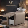 Bac à shampooing professionnel - Bac de lavage coiffure - Meuble pour salon de coiffure - Mobilier de coiffure design - Fauteuil de lavage ergonomique - Mobilier de coiffure haut de gamme - meuble pour salon de coiffure - Bac à shampoing doré et noir - Équipement de coiffure professionnel