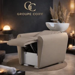 EROS RELA SPA (10) Bac à shampooing professionnel - Bac de lavage coiffure - Meuble pour salon de coiffure - Mobilier de coiffure design - Fauteuil de lavage ergonomique - Mobilier de coiffure haut de gamme - meuble pour salon de coiffure - Bac à shampoing doré et noir - Équipement de coiffure professionnel