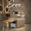 Bac à shampooing professionnel - Bac de lavage coiffure - Meuble pour salon de coiffure - Mobilier de coiffure design - Fauteuil de lavage ergonomique - Mobilier de coiffure haut de gamme - meuble pour salon de coiffure - Bac à shampoing doré et noir - Équipement de coiffure professionnel