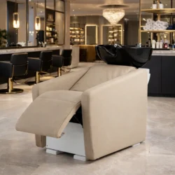 Ollo Relax Spa (1) Bac à shampooing professionnel - Bac de lavage coiffure - Meuble pour salon de coiffure - Mobilier de coiffure design - Fauteuil de lavage ergonomique - Mobilier de coiffure haut de gamme - meuble pour salon de coiffure - Bac à shampoing doré et noir - Équipement de coiffure professionnel