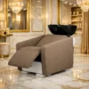 Bac à shampooing professionnel - Bac de lavage coiffure - Meuble pour salon de coiffure - Mobilier de coiffure design - Fauteuil de lavage ergonomique - Mobilier de coiffure haut de gamme - meuble pour salon de coiffure - Bac à shampoing doré et noir - Équipement de coiffure professionnel