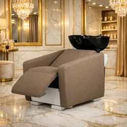 Ollo Relax Spa (3) Bac à shampooing professionnel - Bac de lavage coiffure - Meuble pour salon de coiffure - Mobilier de coiffure design - Fauteuil de lavage ergonomique - Mobilier de coiffure haut de gamme - meuble pour salon de coiffure - Bac à shampoing doré et noir - Équipement de coiffure professionnel