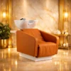 Bac à shampooing professionnel - Bac de lavage coiffure - Meuble pour salon de coiffure - Mobilier de coiffure design - Fauteuil de lavage ergonomique - Mobilier de coiffure haut de gamme - meuble pour salon de coiffure - Bac à shampoing doré et noir - Équipement de coiffure professionnel