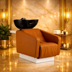 Ollo Up-Down (2) Bac à shampooing professionnel - Bac de lavage coiffure - Meuble pour salon de coiffure - Mobilier de coiffure design - Fauteuil de lavage ergonomique - Mobilier de coiffure haut de gamme - meuble pour salon de coiffure - Bac à shampoing doré et noir - Équipement de coiffure professionnel