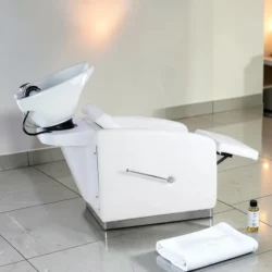 Bac à shampooing professionnel - Bac de lavage coiffure - Meuble pour salon de coiffure - Mobilier de coiffure design - Fauteuil de lavage ergonomique - Mobilier de coiffure haut de gamme - meuble pour salon de coiffure - Bac à shampoing doré et noir - Équipement de coiffure professionnel