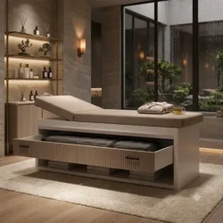 Table de Massage Majestia Luxe (3) table de massage professionnelle _ lit de massage luxe _ mobilier esthétique haut de gamme _ équipement spa professionnel _ table de soin avec rangement _ table esthétique fixe _ mobilier centre de bien être _ lit de massage en bois _ table de massage haut de gamme _ équipement cabine de soin