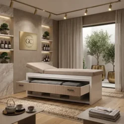 Table de Massage Majestia Luxe (4) table de massage professionnelle _ lit de massage luxe _ mobilier esthétique haut de gamme _ équipement spa professionnel _ table de soin avec rangement _ table esthétique fixe _ mobilier centre de bien être _ lit de massage en bois _ table de massage haut de gamme _ équipement cabine de soin