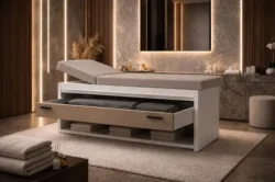 Table de Massage Majestia Luxe (5) table de massage professionnelle _ lit de massage luxe _ mobilier esthétique haut de gamme _ équipement spa professionnel _ table de soin avec rangement _ table esthétique fixe _ mobilier centre de bien être _ lit de massage en bois _ table de massage haut de gamme _ équipement cabine de soin