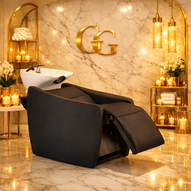 bac à shampoing massant - mobilier de coiffure professionnel - bac de lavage professionnel - équipement salon de coiffure - bac shampoing électrique - fauteuil de coiffure ergonomique - matériel de coiffure haut de gamme - bac à shampoing lumora - massage shiatsu coiffure - agencement salon de coiffure