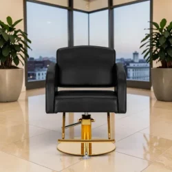 Fauteuil de Coiffure TURYN BLACK G (1) fauteuil de coiffure - mobilier de coiffure professionnel - chaise de coiffure - siège de coiffure - fauteuil de coiffure pour femme - meubles pour salon de coiffure - fauteuil de coiffure hydraulique - fauteuil coiffeur base carrée - fauteuil de coiffure éco-cuir - siège de coiffure design gris