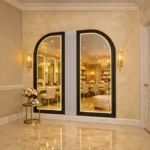 Hairstyling mirror - professional hairdressing furniture - high-end styling station - hairdressing salon equipment - LED haircare mirror - double salon vanity - luxury hairdressing supplies - hairdressing salon layout - backlit styling station