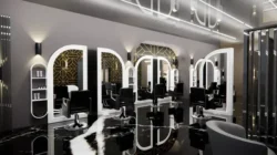 LUMIRA Double Hairdressing Mirror (6) Hairstyling mirror - professional hairdressing furniture - high-end styling station - hairdressing salon equipment - LED haircare mirror - double salon vanity - luxury hairdressing supplies - hairdressing salon layout - backlit styling station