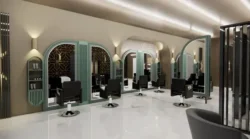 LUMIRA Double Hairdressing Mirror (8) Hairstyling mirror - professional hairdressing furniture - high-end styling station - hairdressing salon equipment - LED haircare mirror - double salon vanity - luxury hairdressing supplies - hairdressing salon layout - backlit styling station