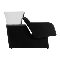 TURYN BLACK (13) Bac à shampooing professionnel - Bac de lavage coiffure - Meuble pour salon de coiffure - Mobilier de coiffure design - Fauteuil de lavage ergonomique - Mobilier de coiffure haut de gamme - meuble pour salon de coiffure - Bac à shampoing doré et noir - Équipement de coiffure professionnel